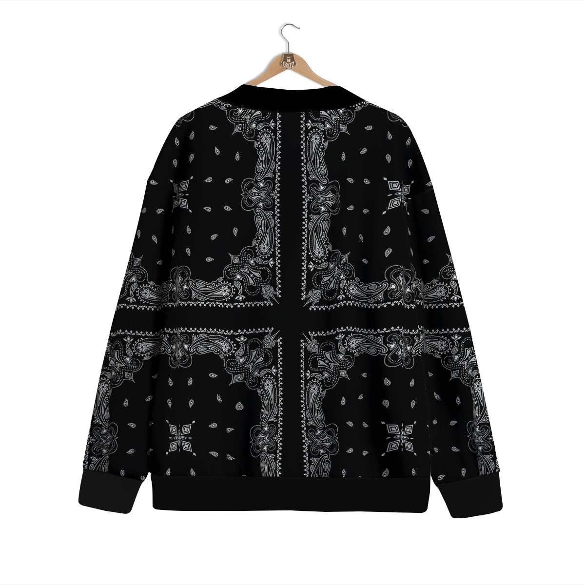 Paisley Bandana Black And White Print Pattern Cardigan-grizzshop