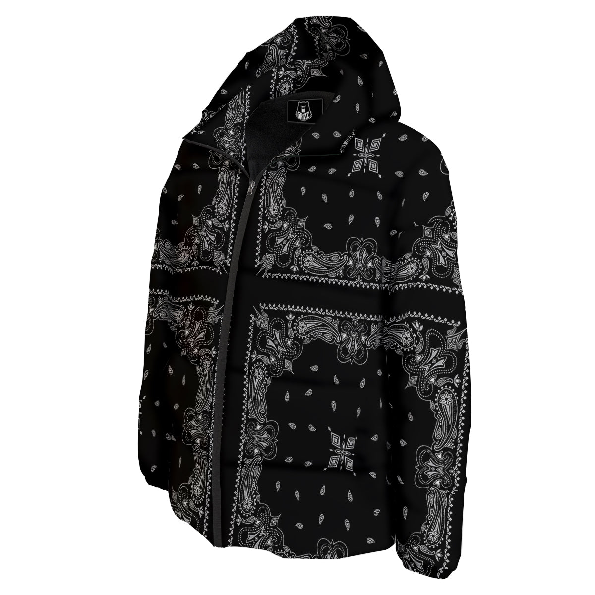 Paisley Bandana Black And White Print Pattern Down Jacket-grizzshop