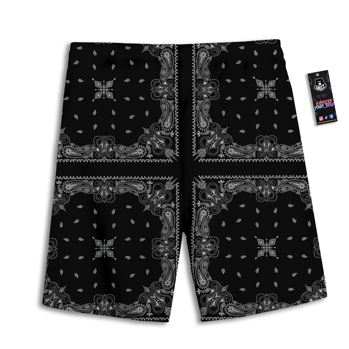 Paisley Bandana Black And White Print Pattern Men's Athletic Shorts