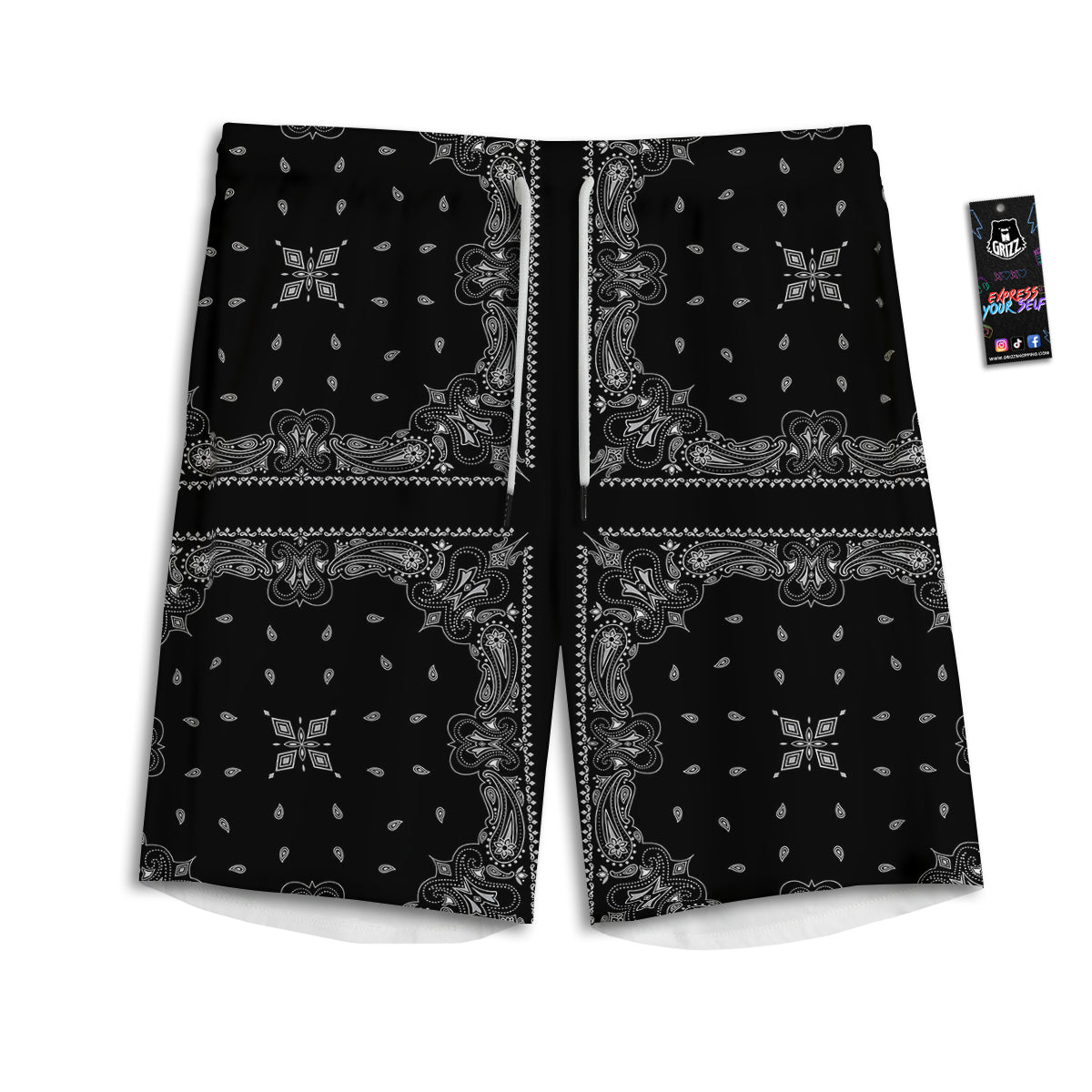 Paisley Bandana Black And White Print Pattern Men's Athletic Shorts