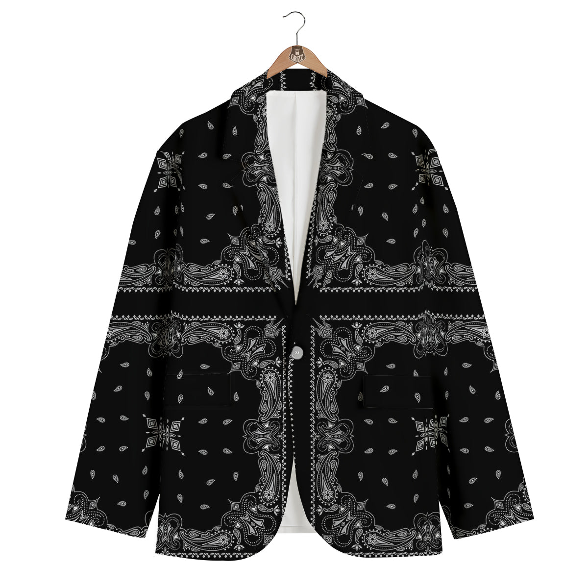 Paisley Bandana Black And White Print Pattern Men's Blazer-grizzshop