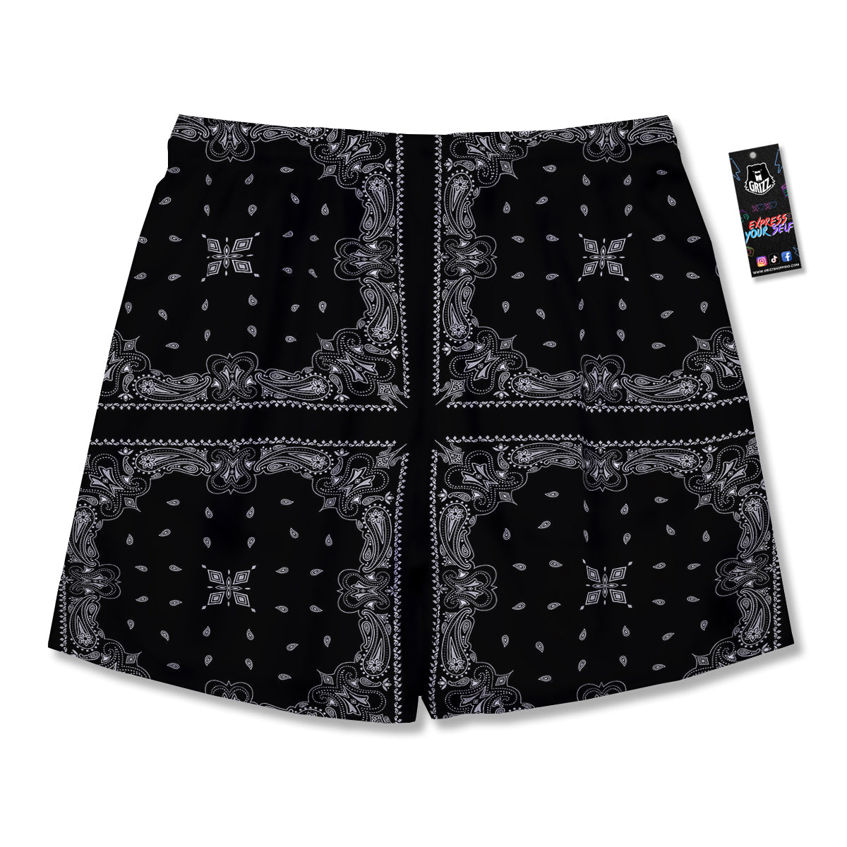 Paisley Bandana Black And White Print Pattern Men's Running Shorts-grizzshop