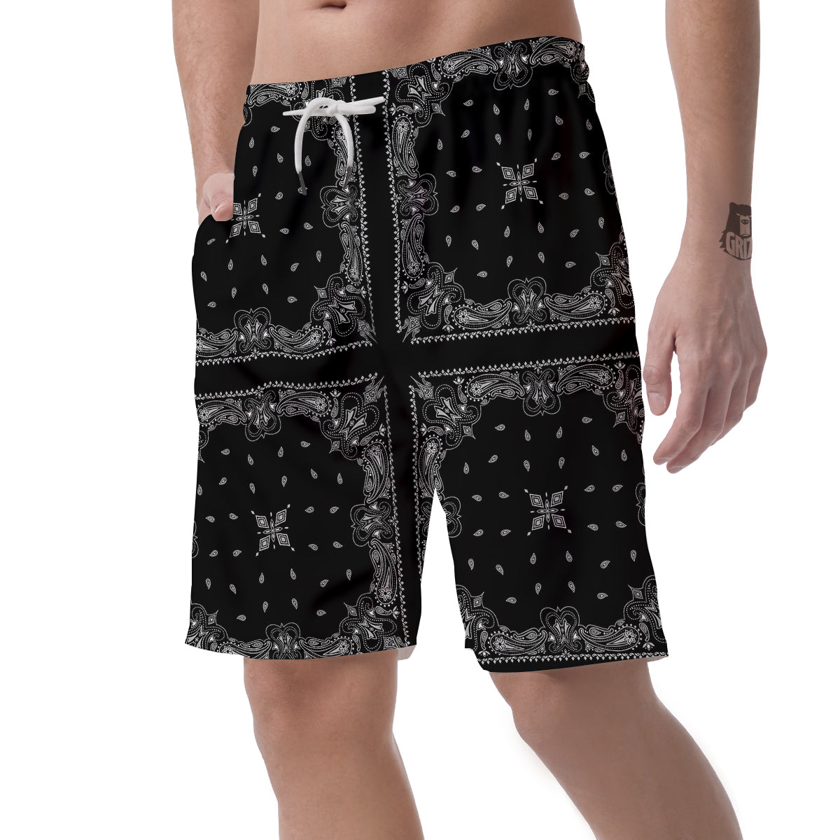 Paisley Bandana Black And White Print Pattern Men's Shorts-grizzshop