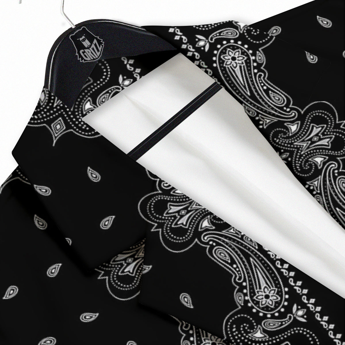 Paisley Bandana Black And White Print Pattern Men's Sport Coat-grizzshop