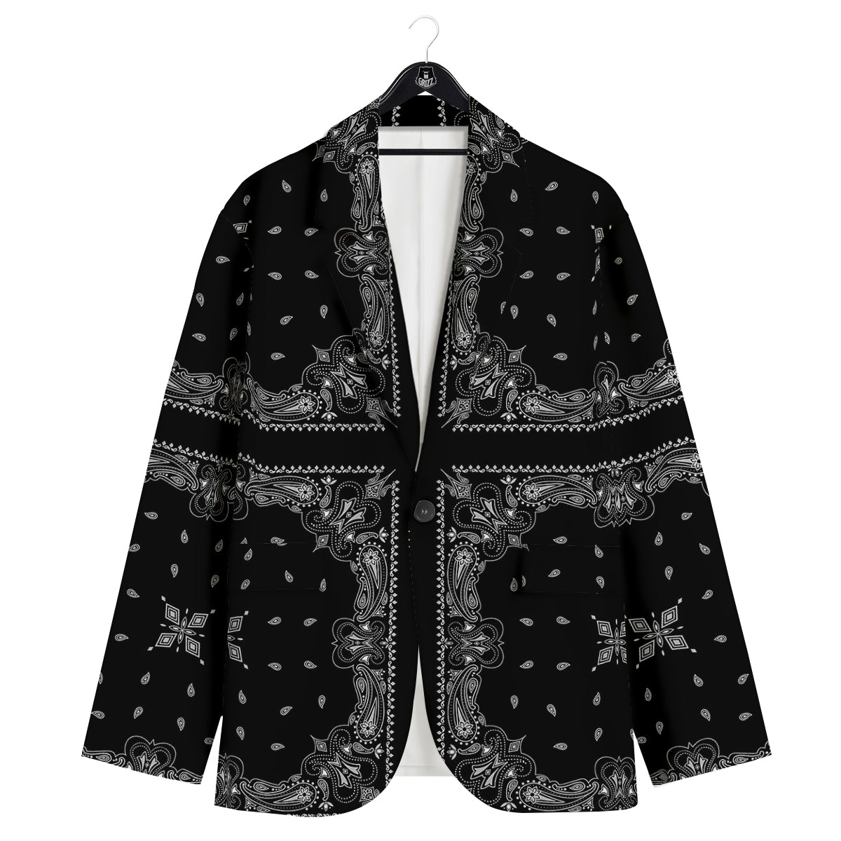Paisley Bandana Black And White Print Pattern Men's Sport Coat-grizzshop
