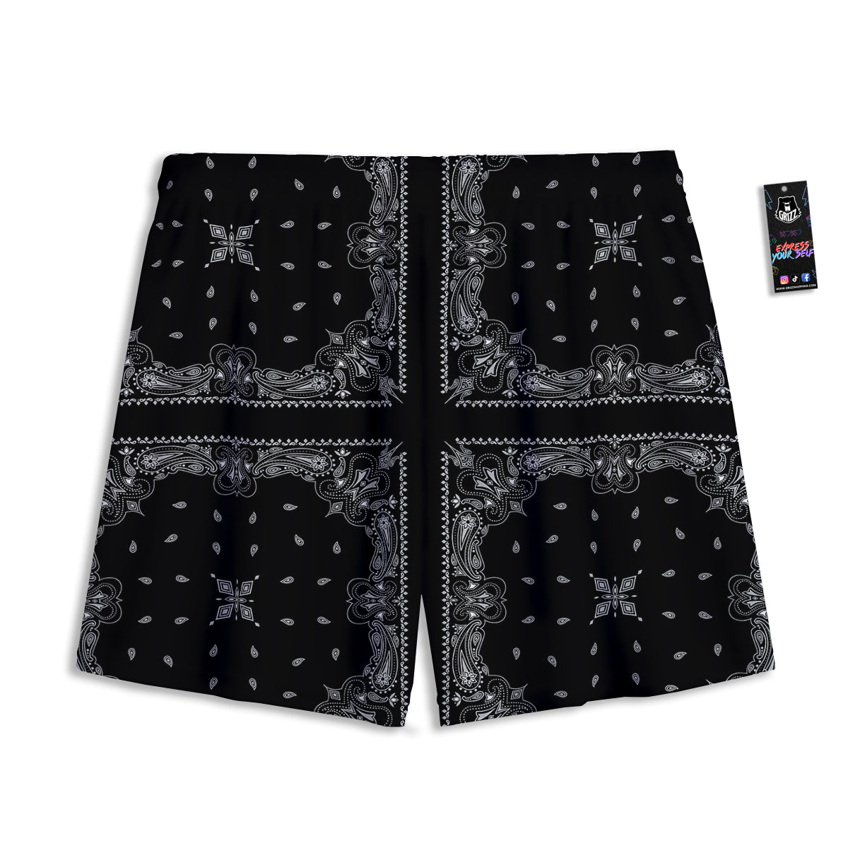 Paisley Bandana Black And White Print Pattern Mesh Shorts
