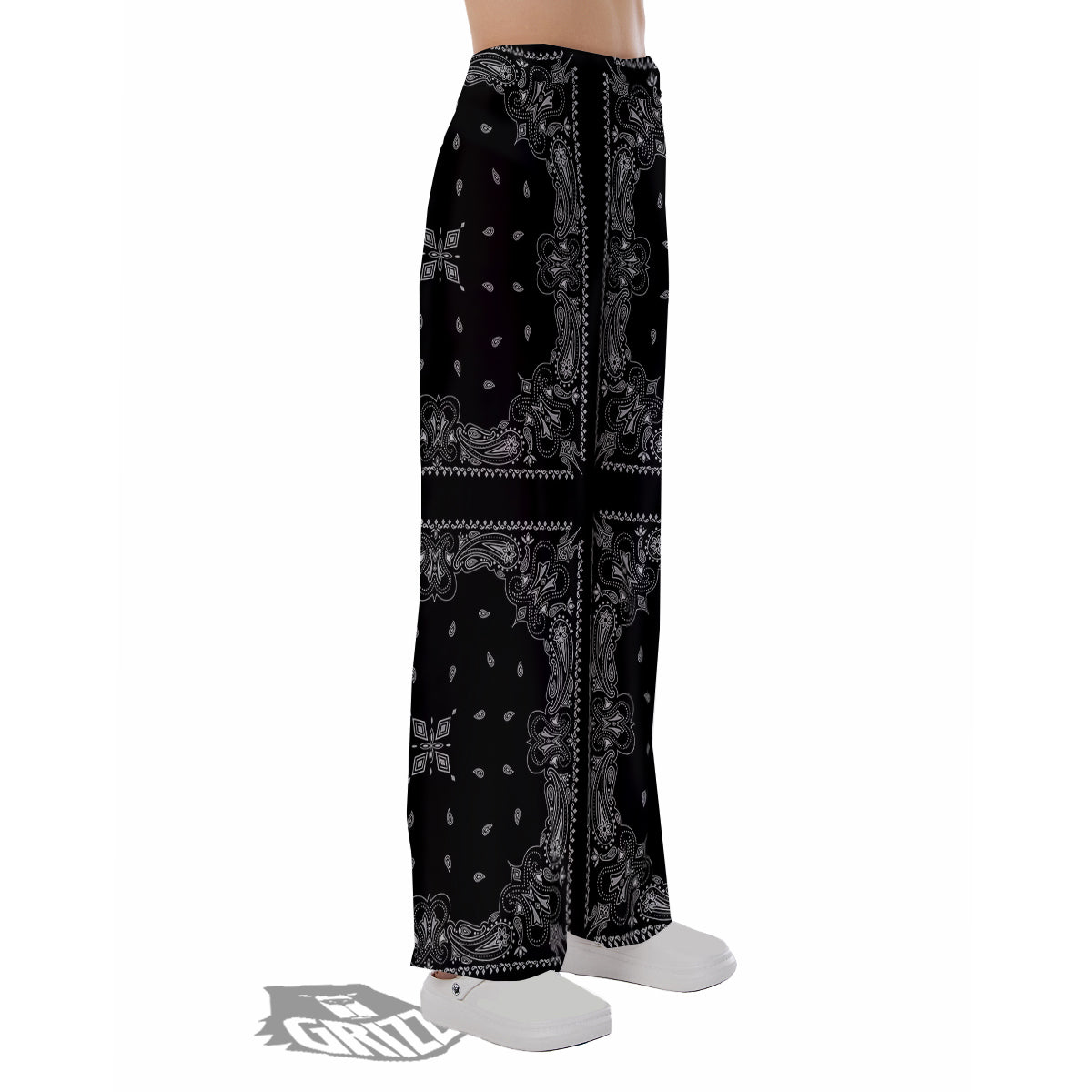 Paisley Bandana Black And White Print Pattern Pajama Pants-grizzshop