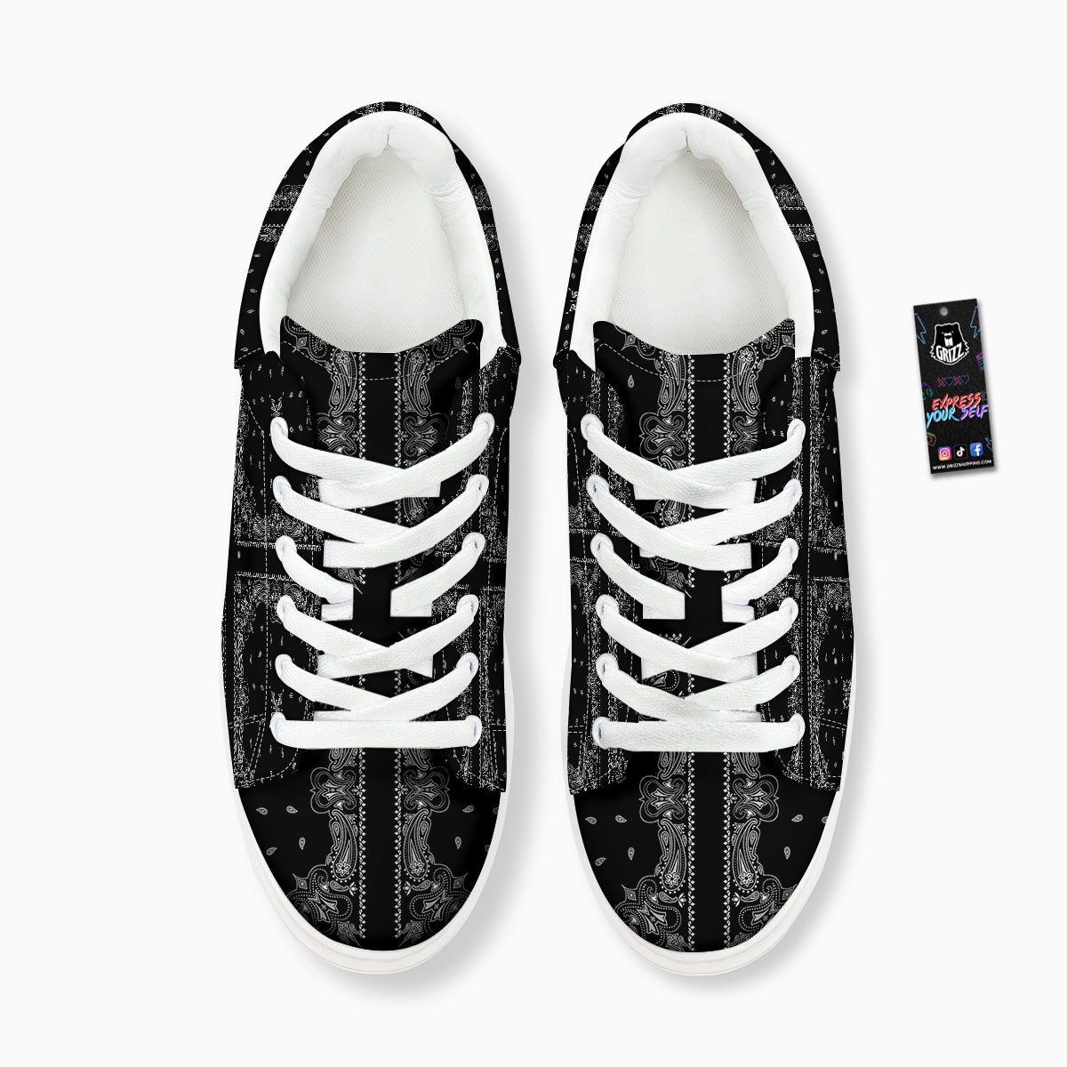 Paisley Bandana Black And White Print Pattern Platform Shoes-grizzshop