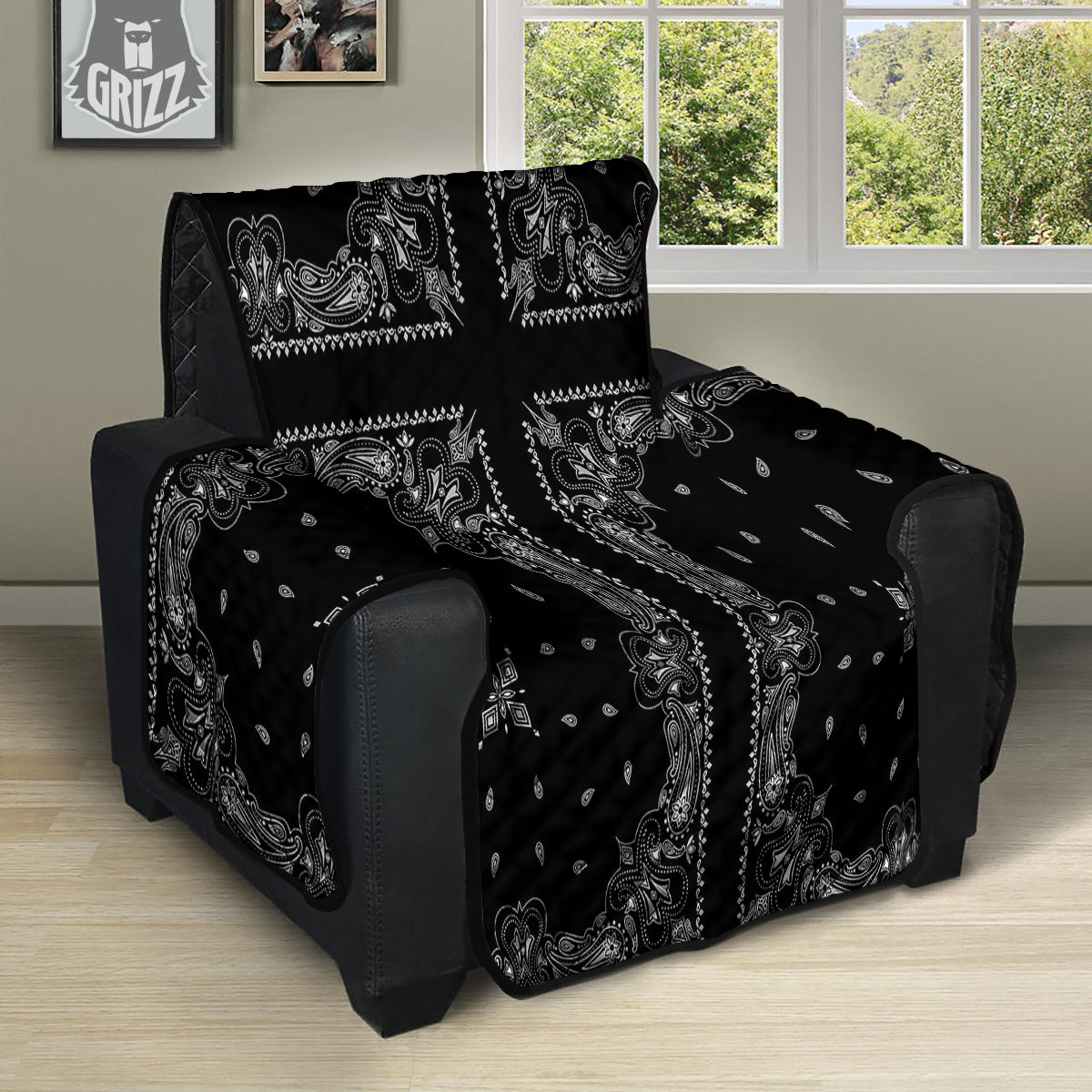 Paisley Bandana Black And White Print Pattern Recliner Protector-grizzshop