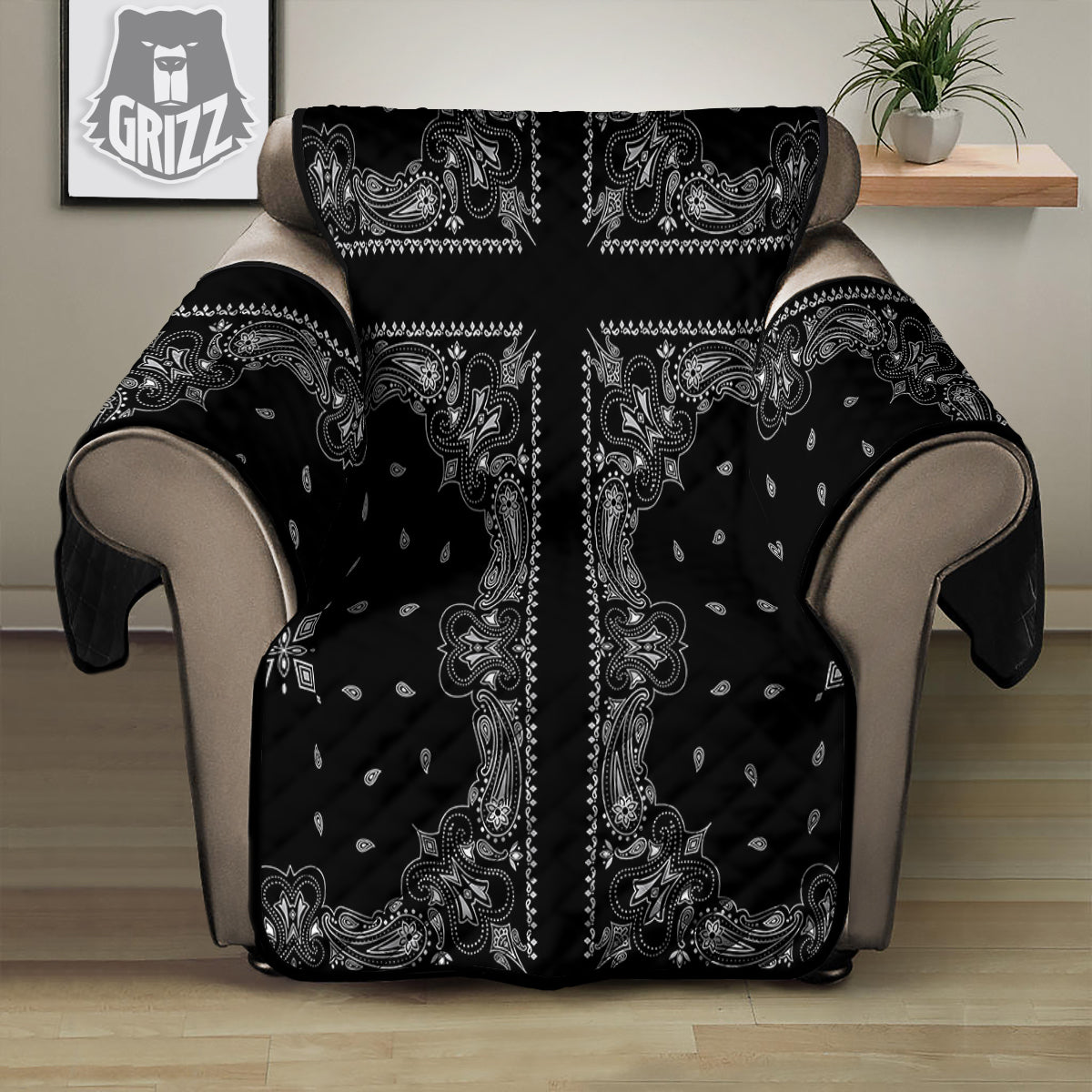 Paisley Bandana Black And White Print Pattern Recliner Protector-grizzshop