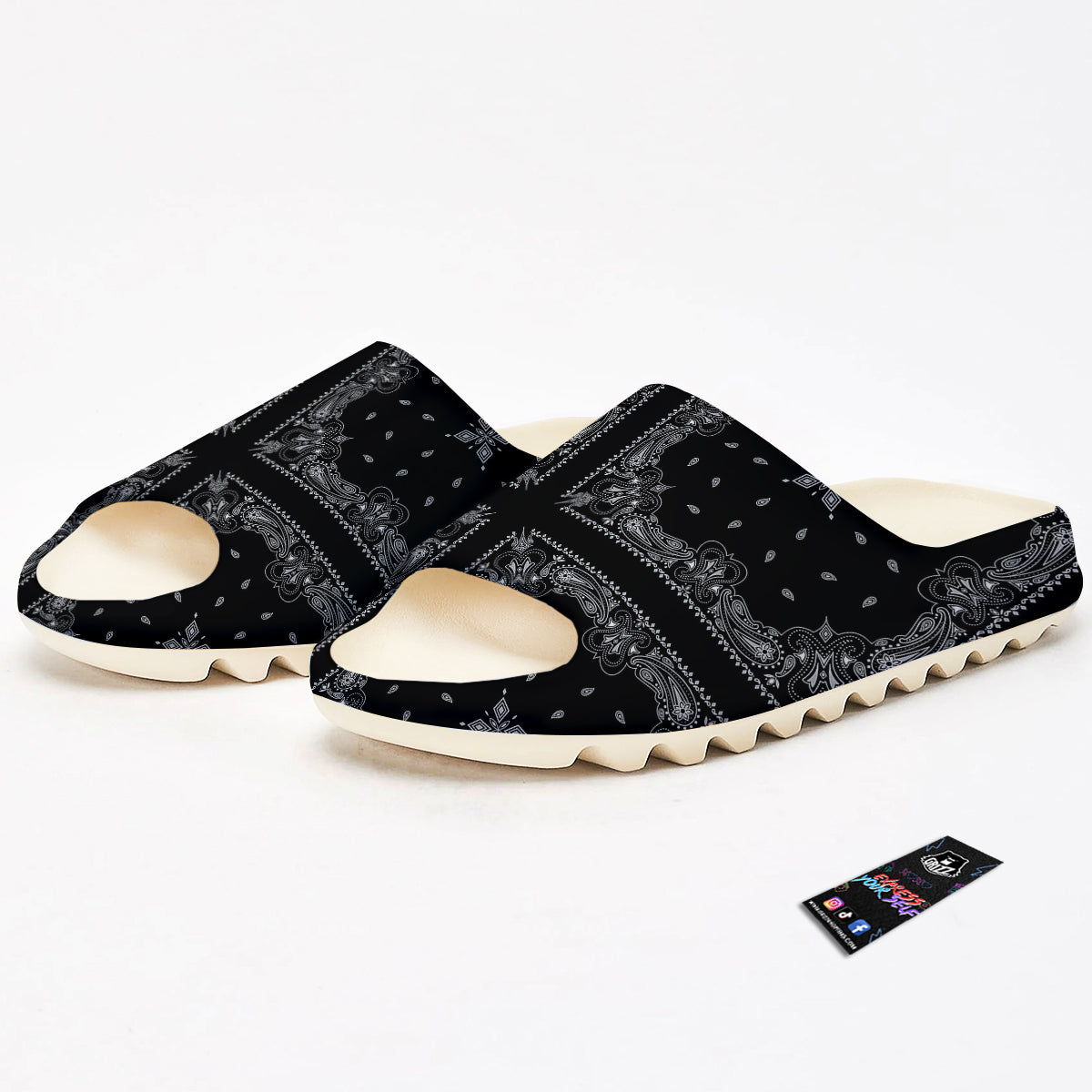 Paisley Bandana Black And White Print Pattern Sandals-grizzshop