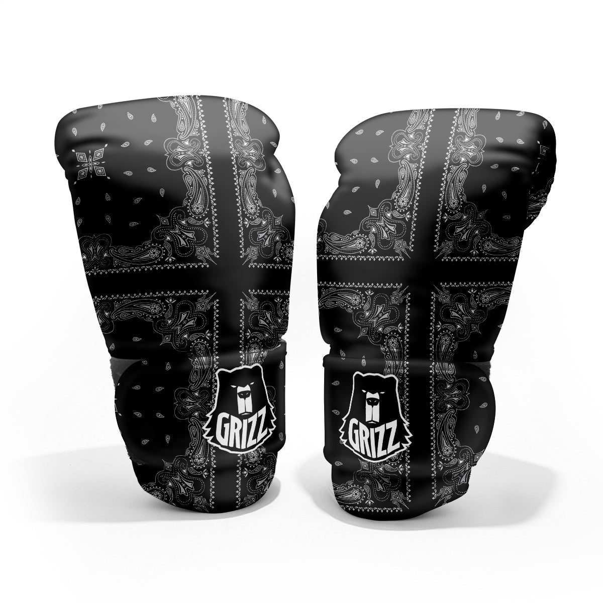 Paisley Bandana Black And White Print Pattern Pro Boxing Glove