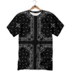 Paisley Bandana Black And White Print Pattern T-Shirt-grizzshop