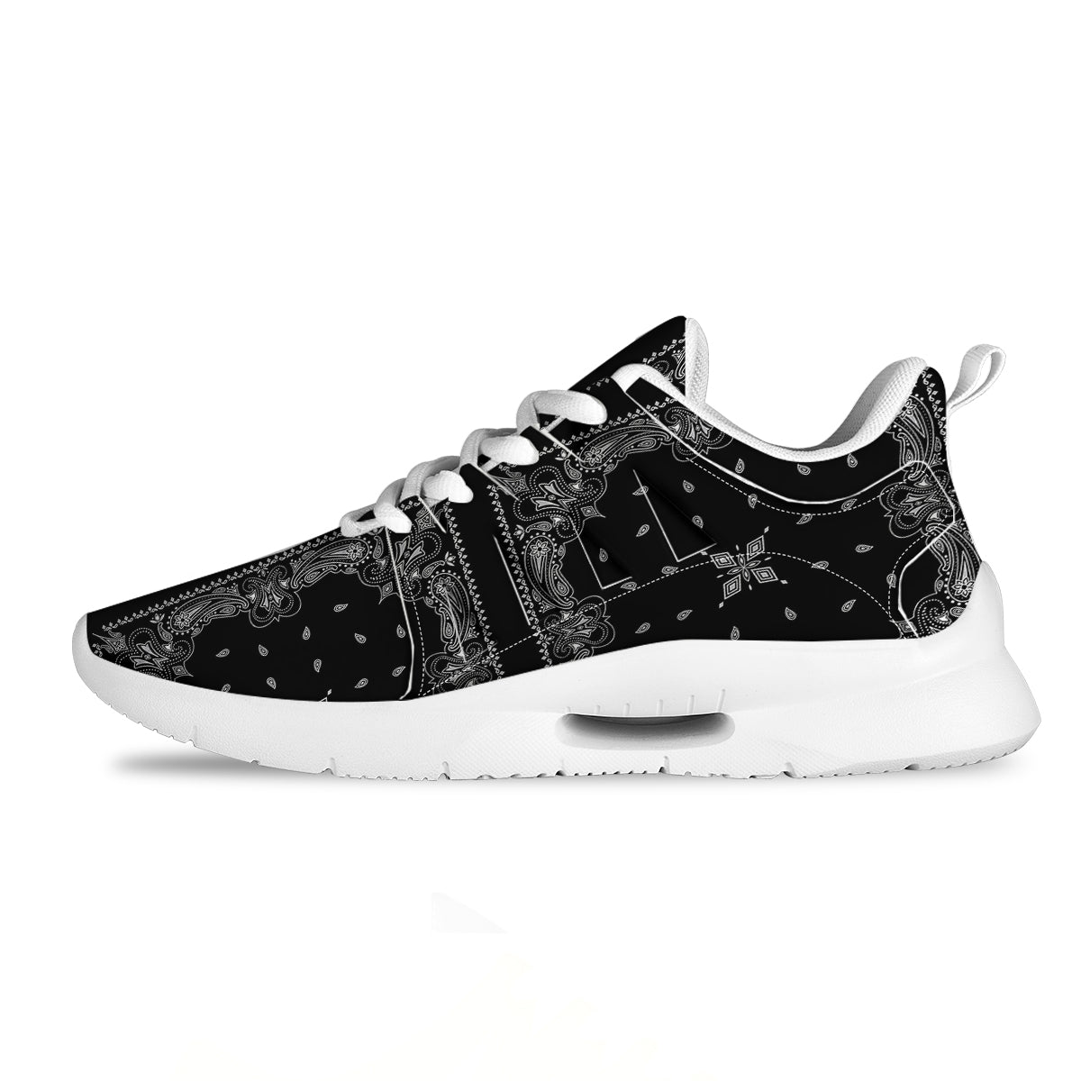 Paisley Bandana Black And White Print Pattern Tennis Shoes-grizzshop