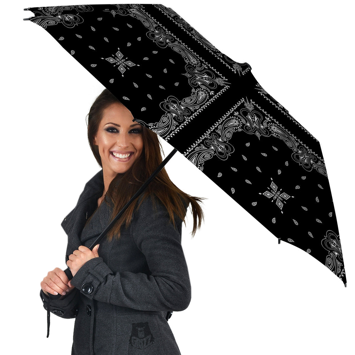 Paisley Bandana Black And White Print Pattern Umbrella-grizzshop