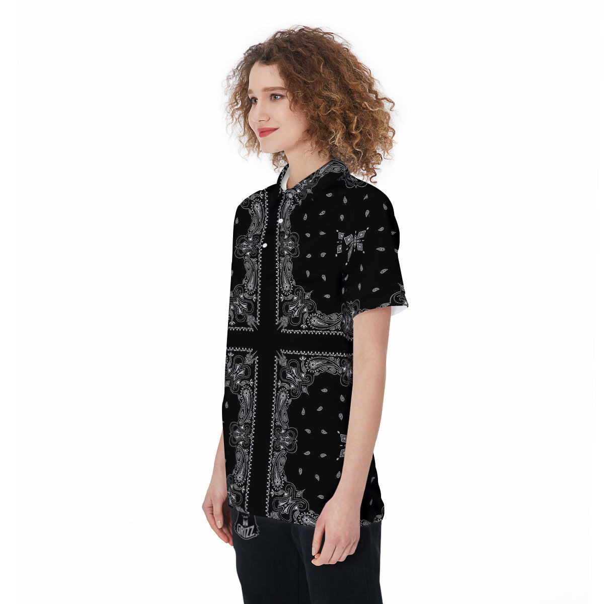 Paisley Bandana Black And White Print Pattern Women's Golf Shirts-grizzshop