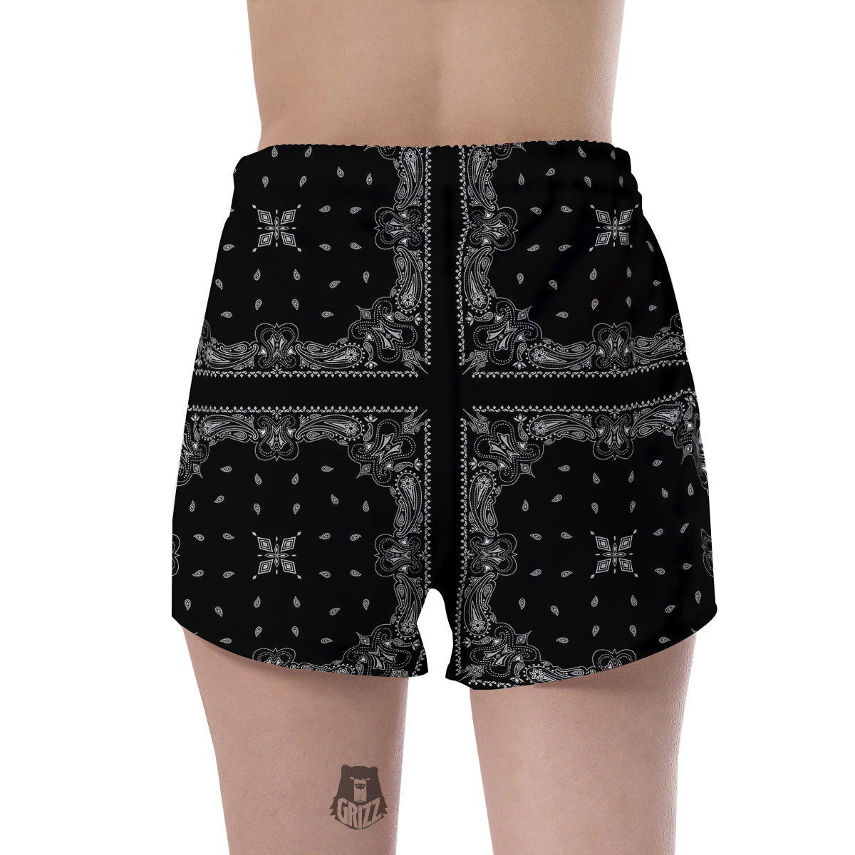 Paisley Bandana Black And White Print Pattern Women's Shorts-grizzshop