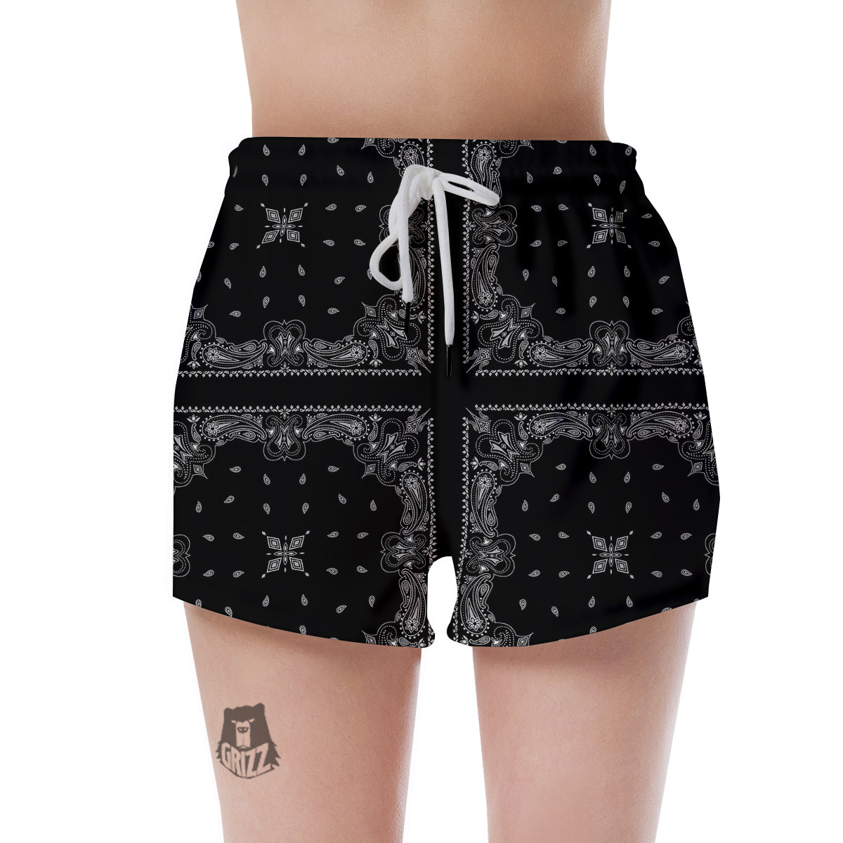 Paisley Bandana Black And White Print Pattern Women's Shorts-grizzshop