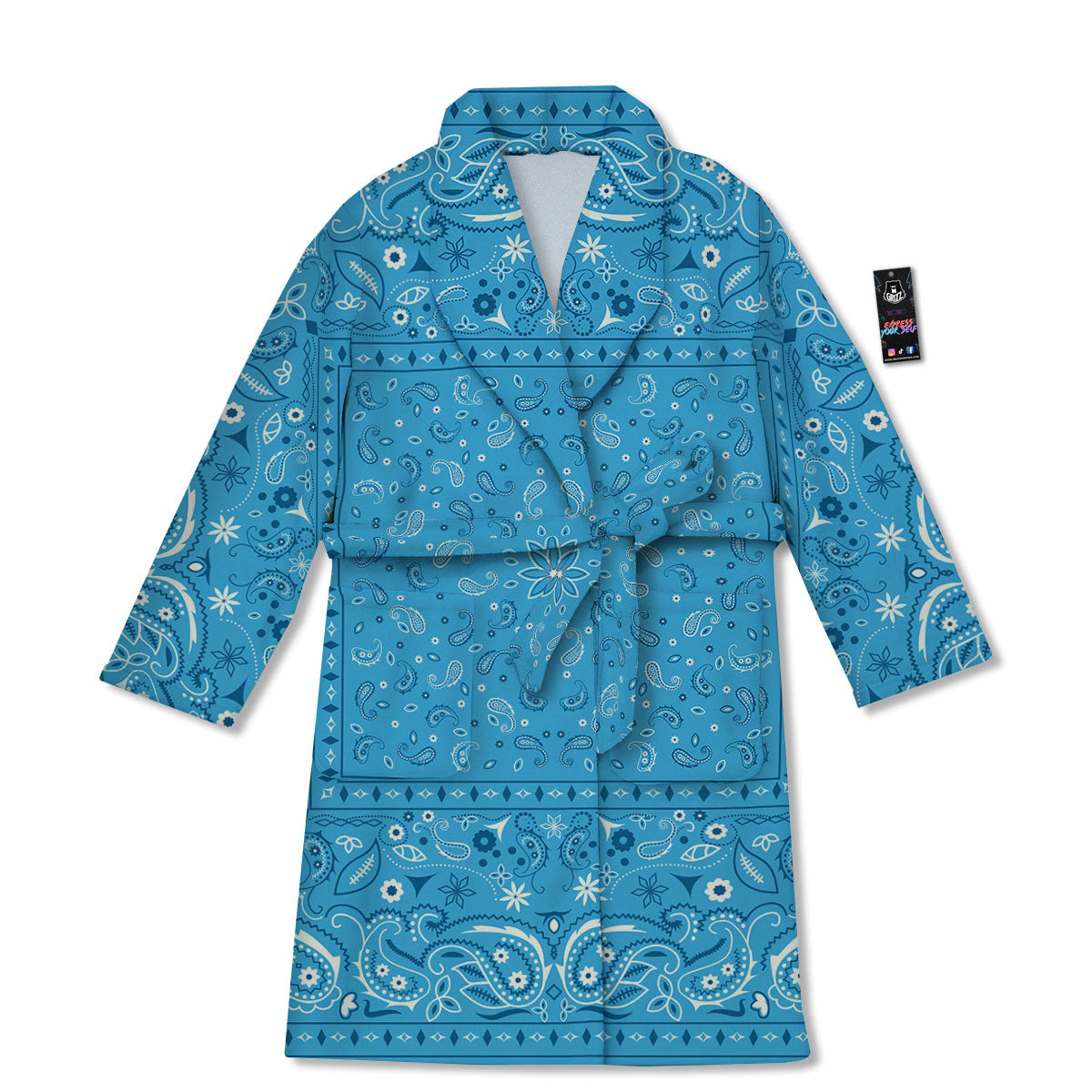 Paisley Bandana Light Blue Print Bathrobe-grizzshop
