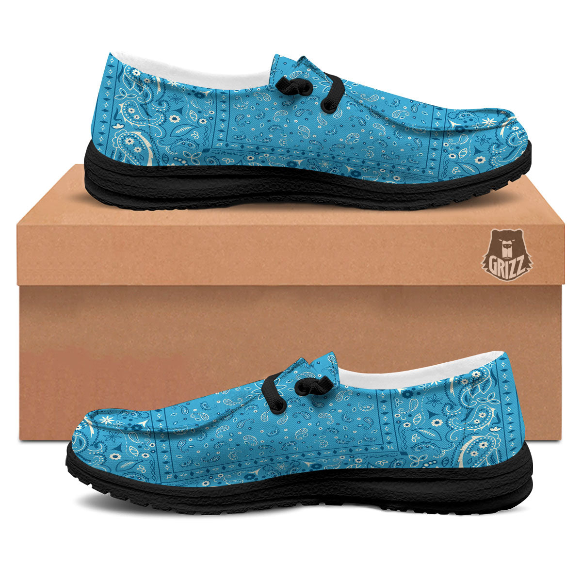 Paisley Bandana Light Blue Print Black Loafers-grizzshop