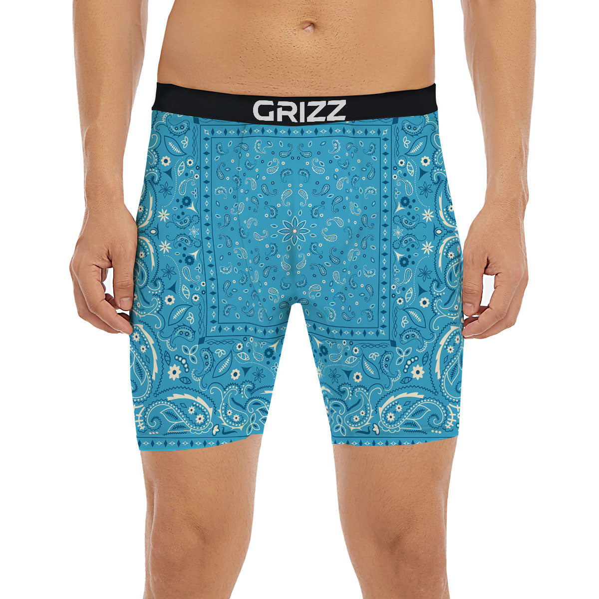 Paisley Bandana Light Blue Print Boxer Briefs-grizzshop