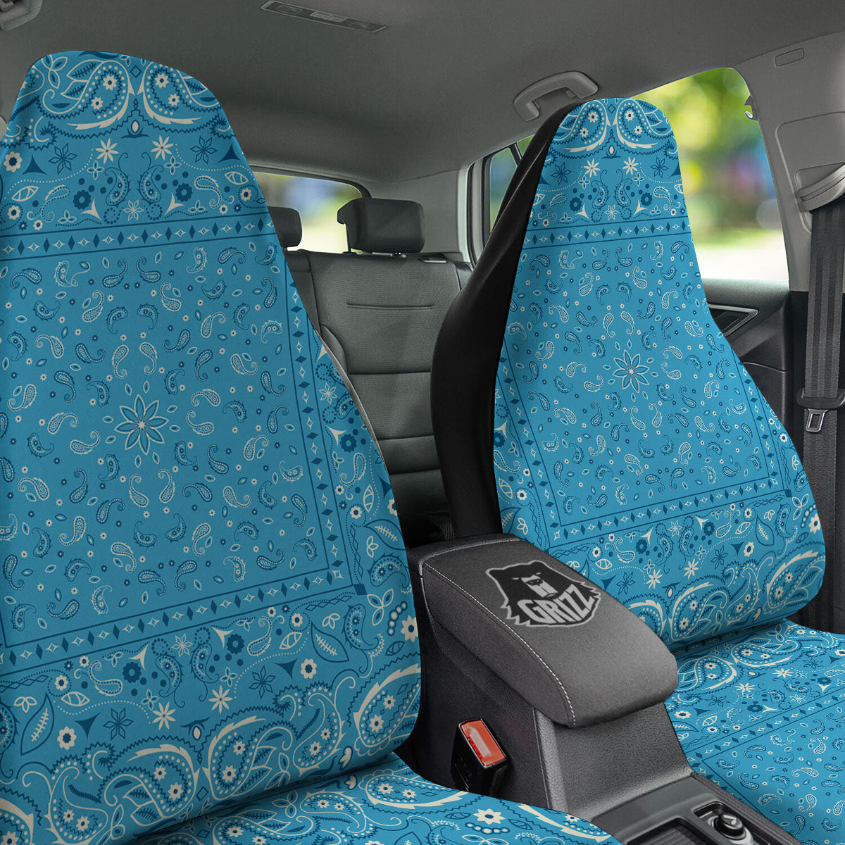 Paisley Bandana Light Blue Print Car Seat Covers-grizzshop