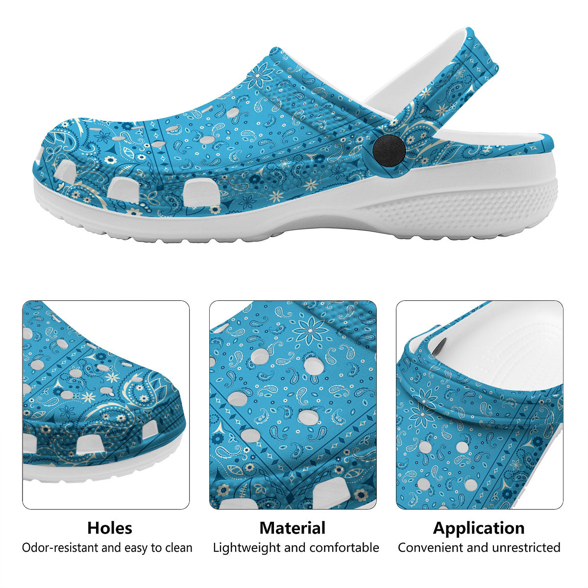 Paisley Bandana Light Blue Print Clog-grizzshop
