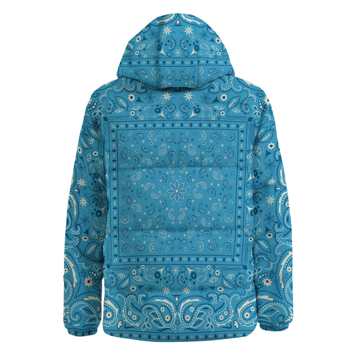 Paisley Bandana Light Blue Print Down Jacket-grizzshop