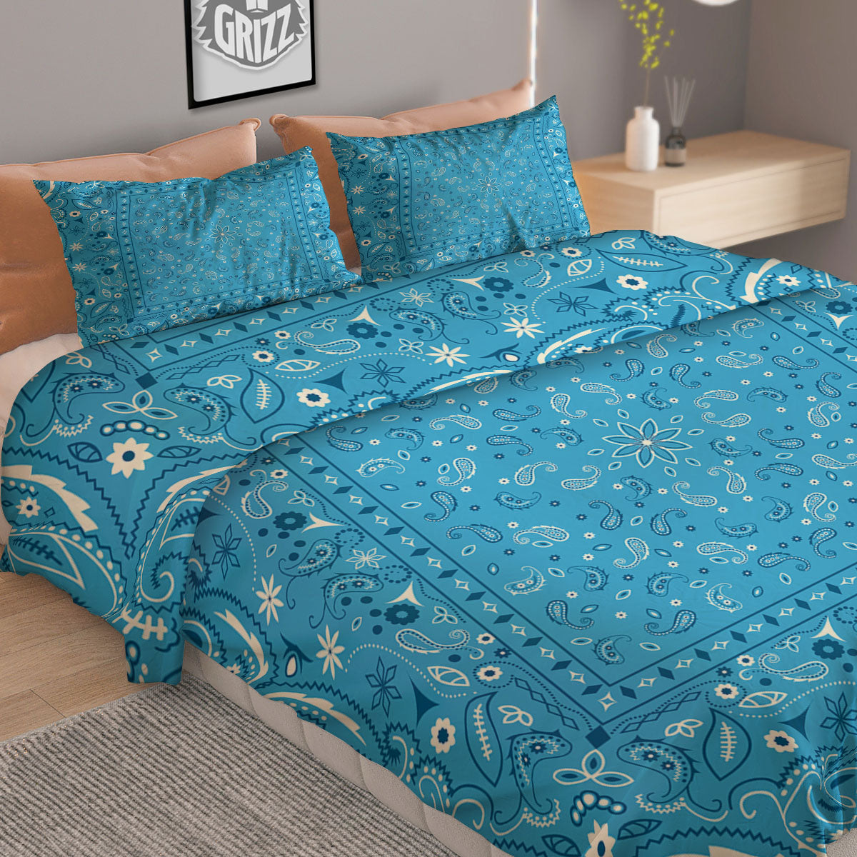 Paisley Bandana Light Blue Print Duvet Cover Bedding Set
