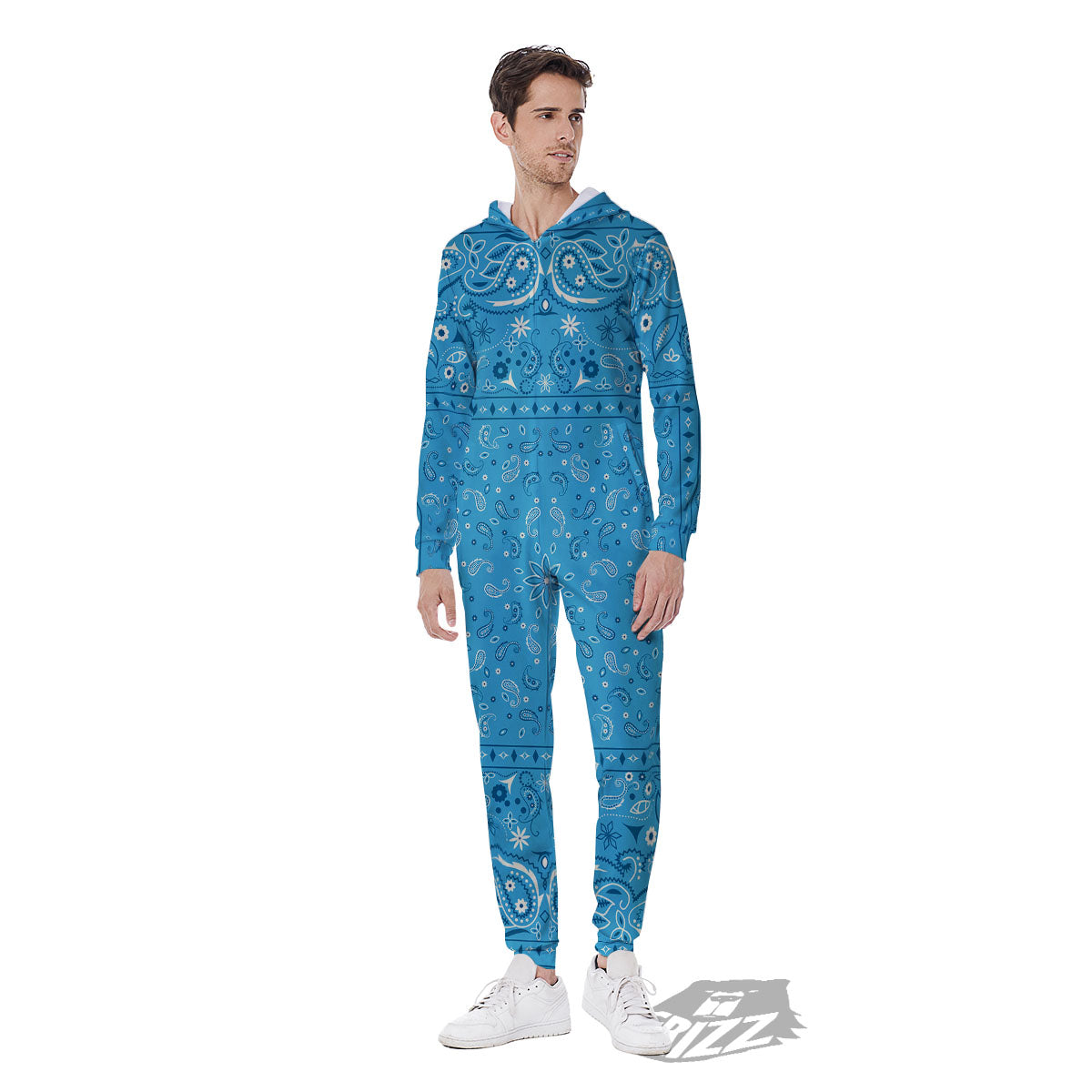 Paisley Bandana Light Blue Print Men's Jumpsuit-grizzshop