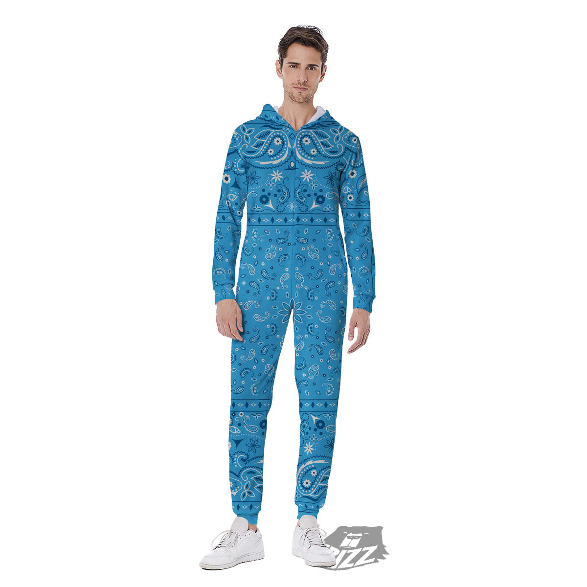Paisley Bandana Light Blue Print Men's Jumpsuit-grizzshop