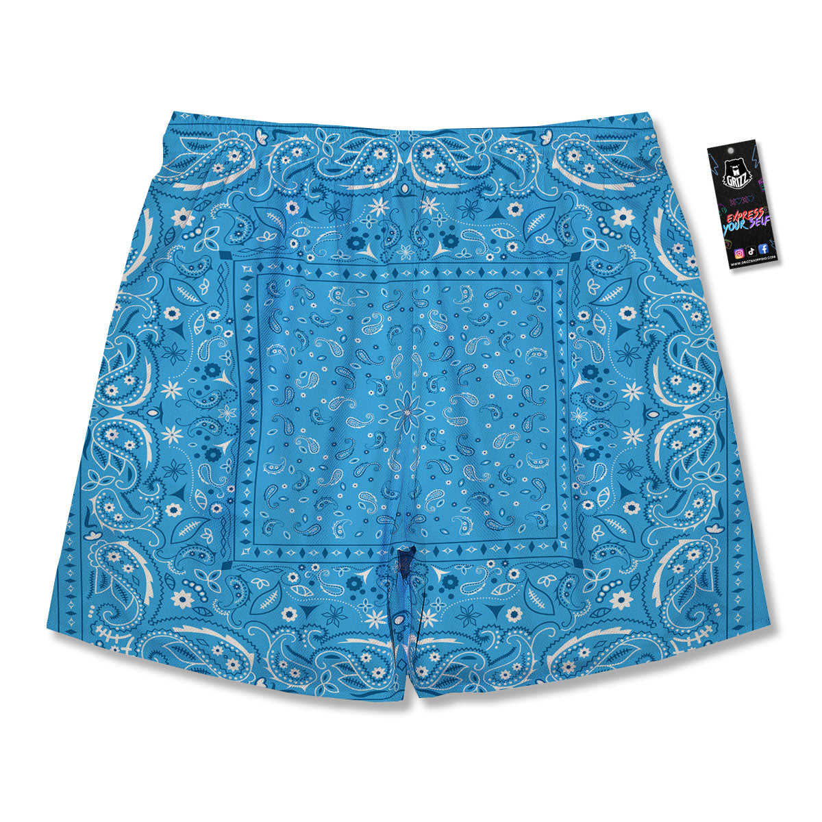 Paisley Bandana Light Blue Print Men's Running Shorts-grizzshop