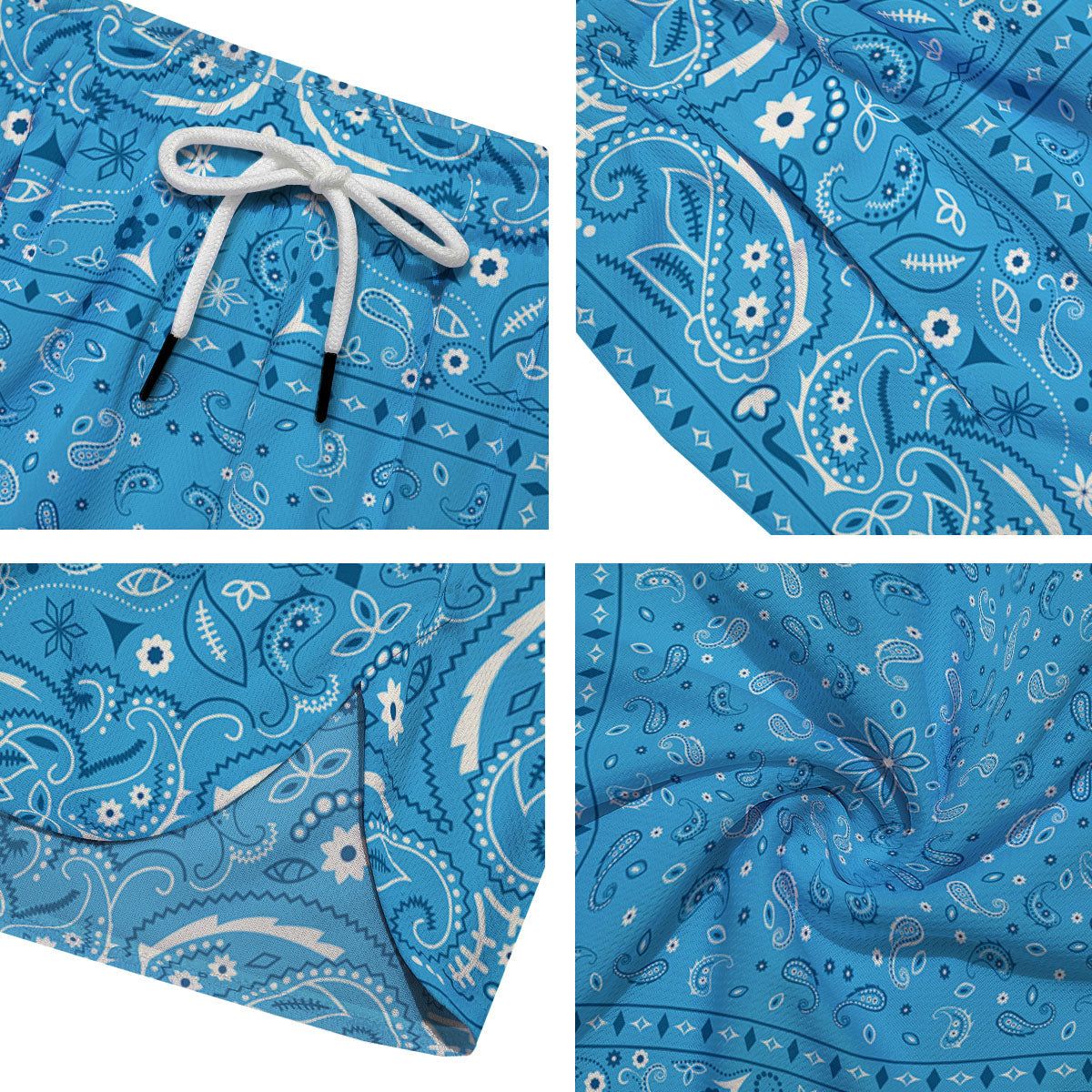 Paisley Bandana Light Blue Print Men's Running Shorts-grizzshop