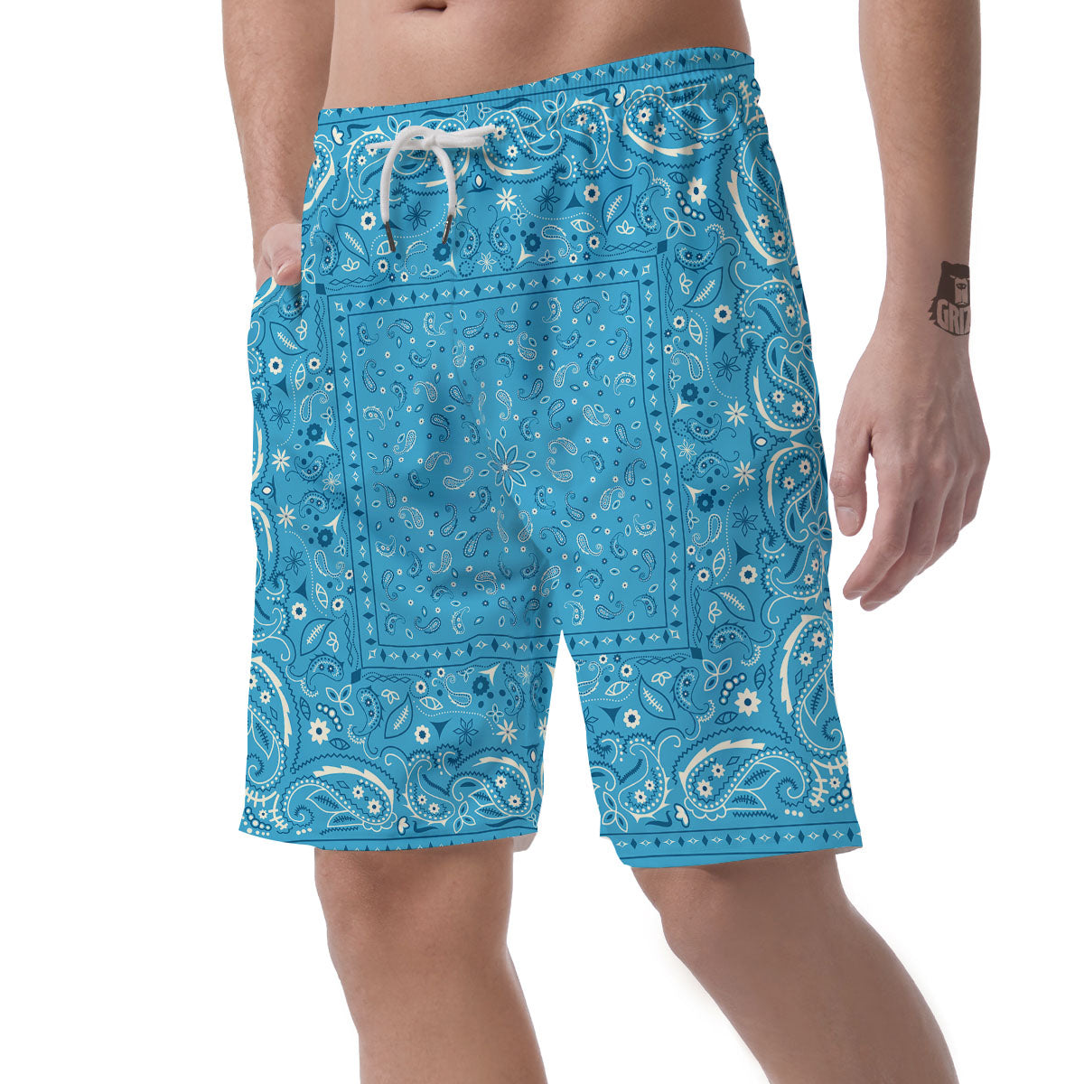 Paisley Bandana Light Blue Print Men's Shorts-grizzshop