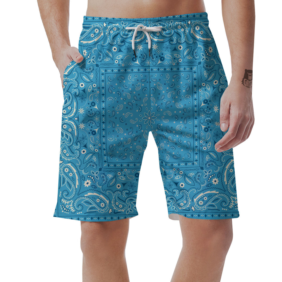 Paisley Bandana Light Blue Print Men's Shorts-grizzshop