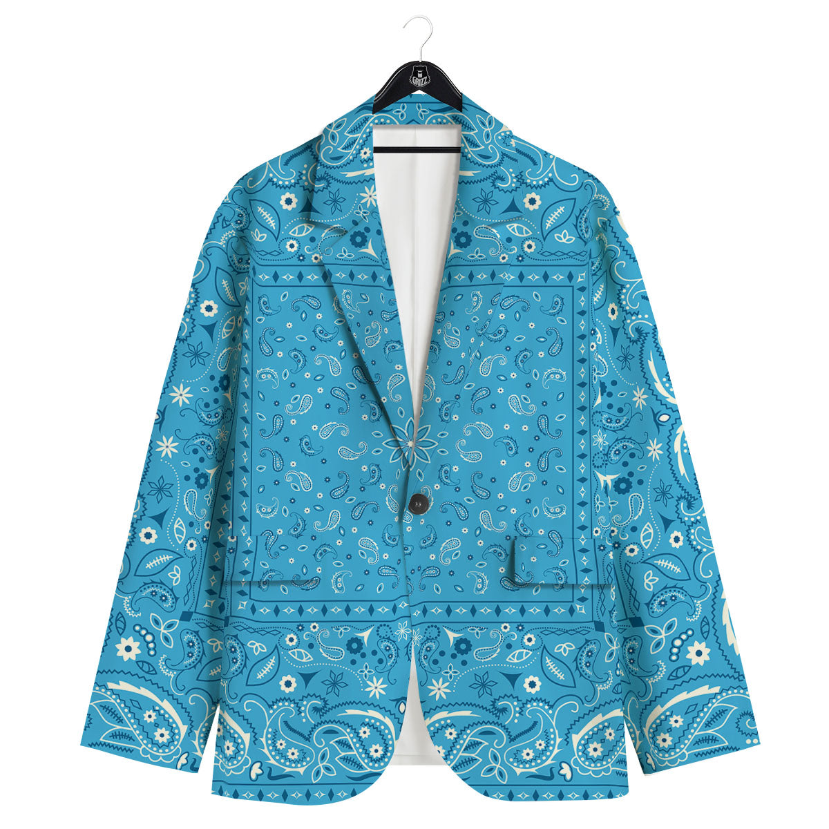 Paisley Bandana Light Blue Print Men's Sport Coat-grizzshop