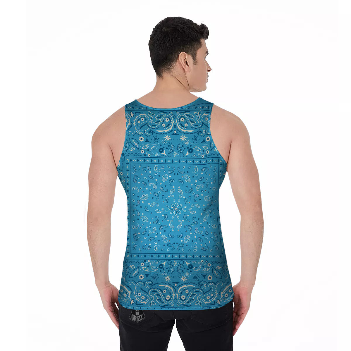 Paisley Bandana Light Blue Print Men's Tank Top-grizzshop