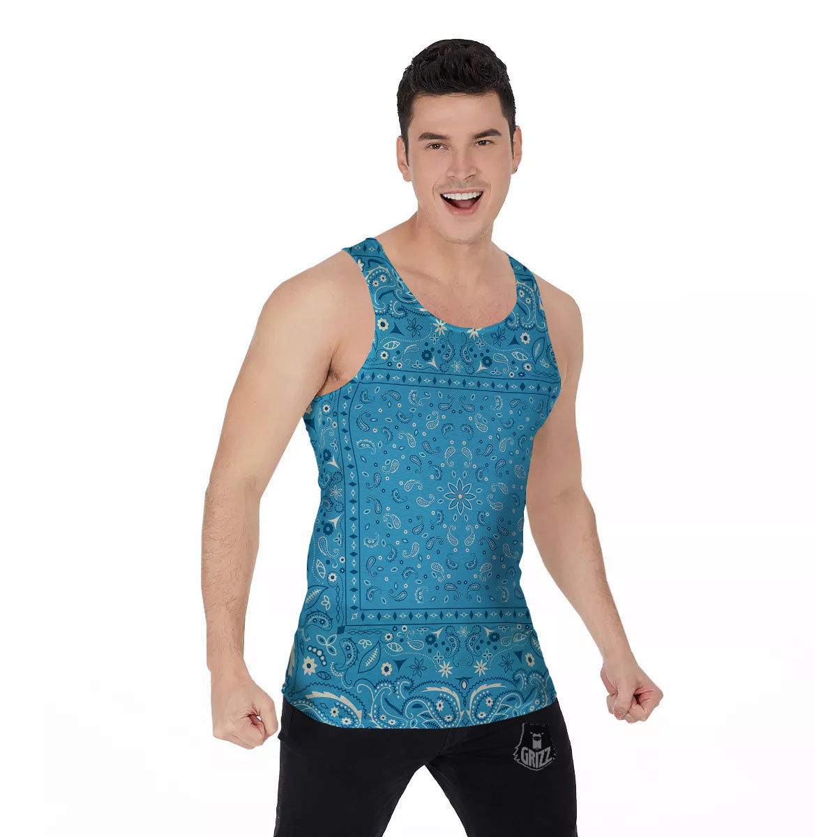 Paisley Bandana Light Blue Print Men's Tank Top-grizzshop