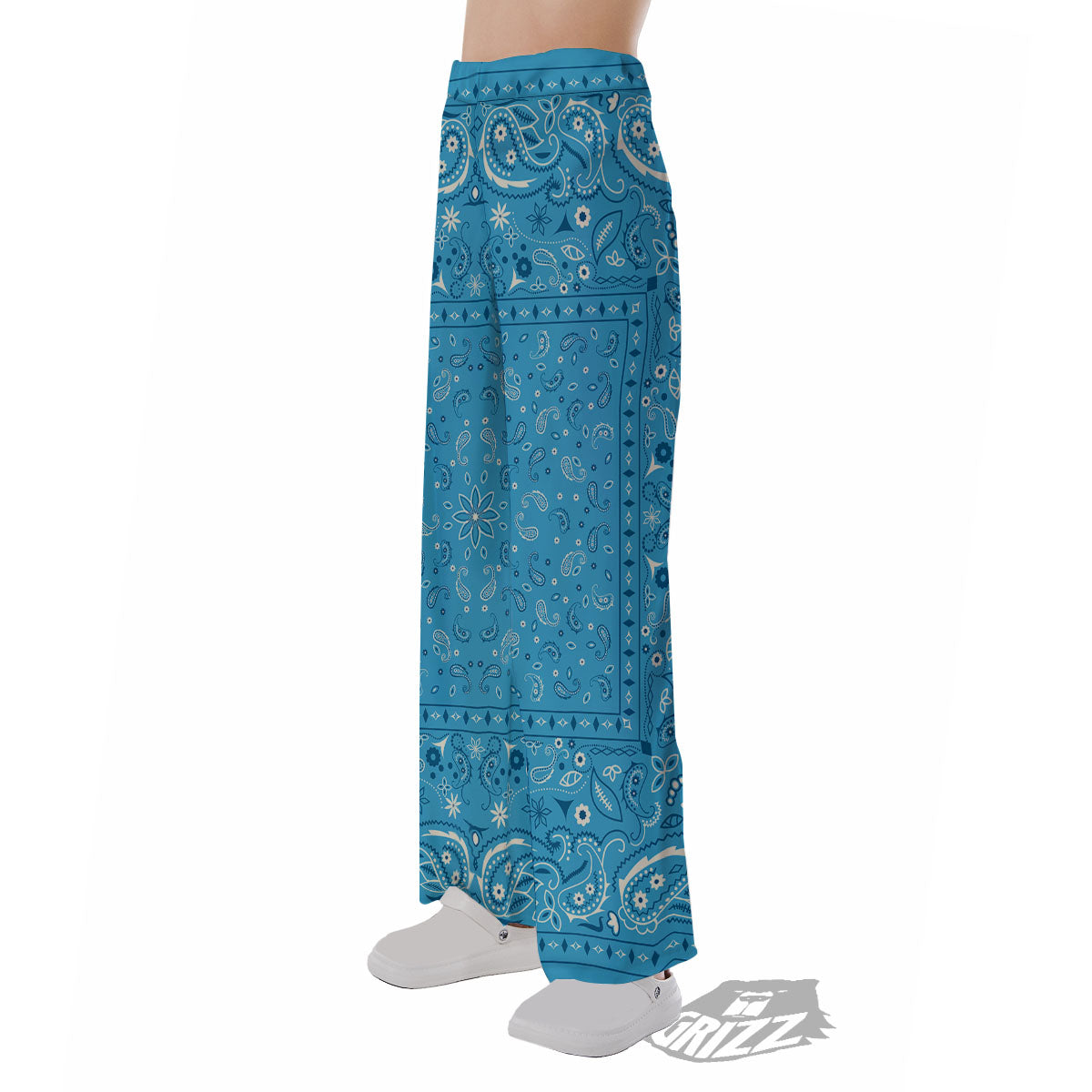 Paisley Bandana Light Blue Print Pajama Pants-grizzshop