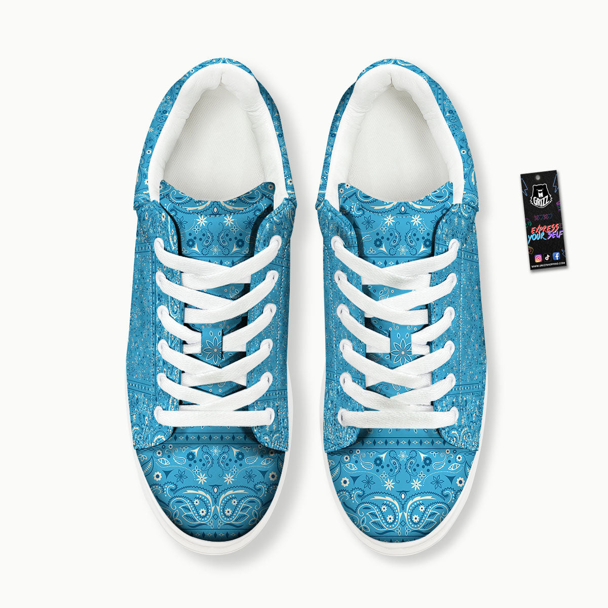 Paisley Bandana Light Blue Print Platform Shoes-grizzshop