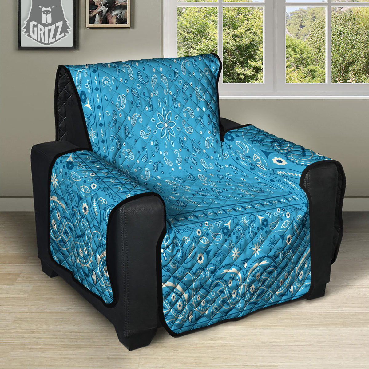 Paisley Bandana Light Blue Print Recliner Protector-grizzshop