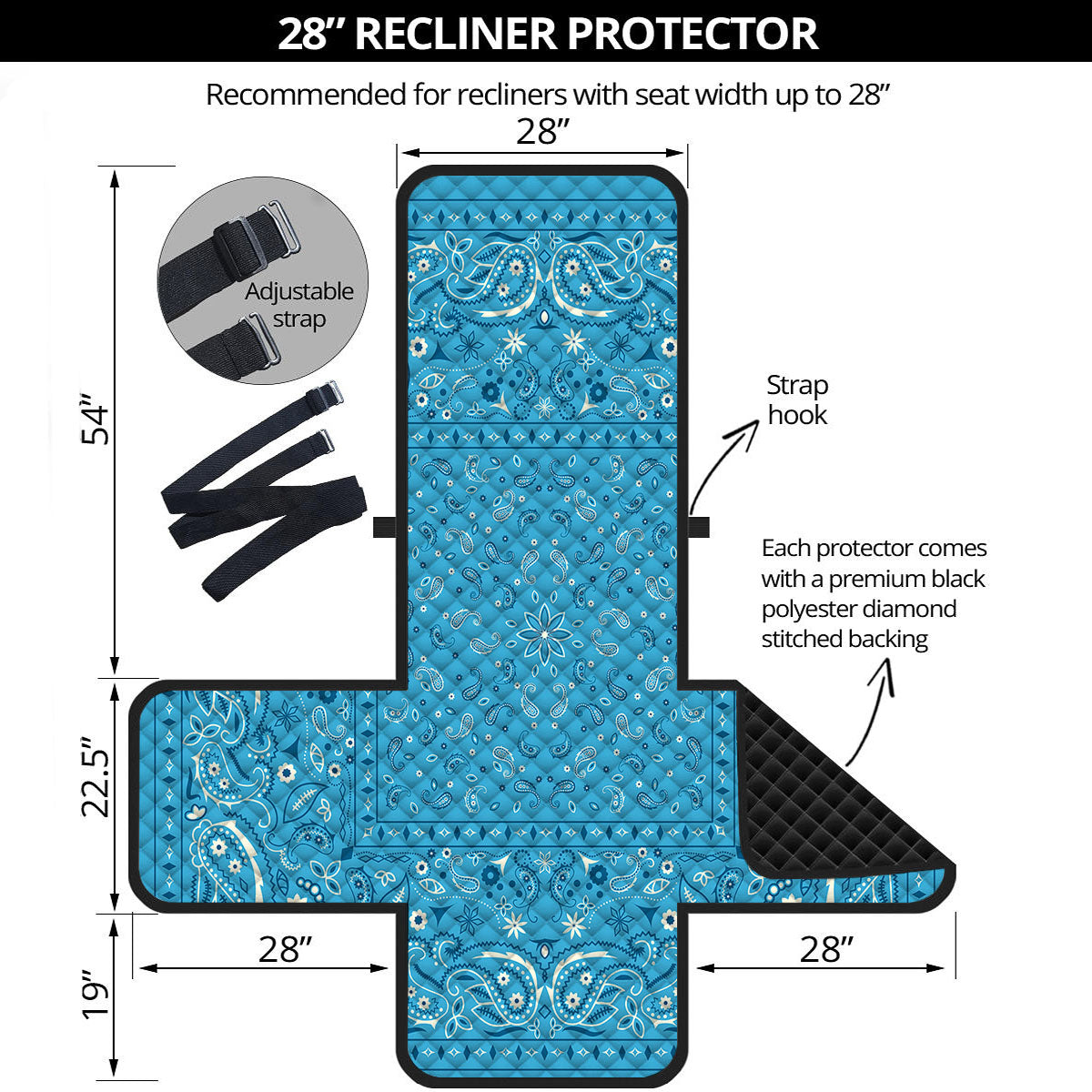 Paisley Bandana Light Blue Print Recliner Protector-grizzshop