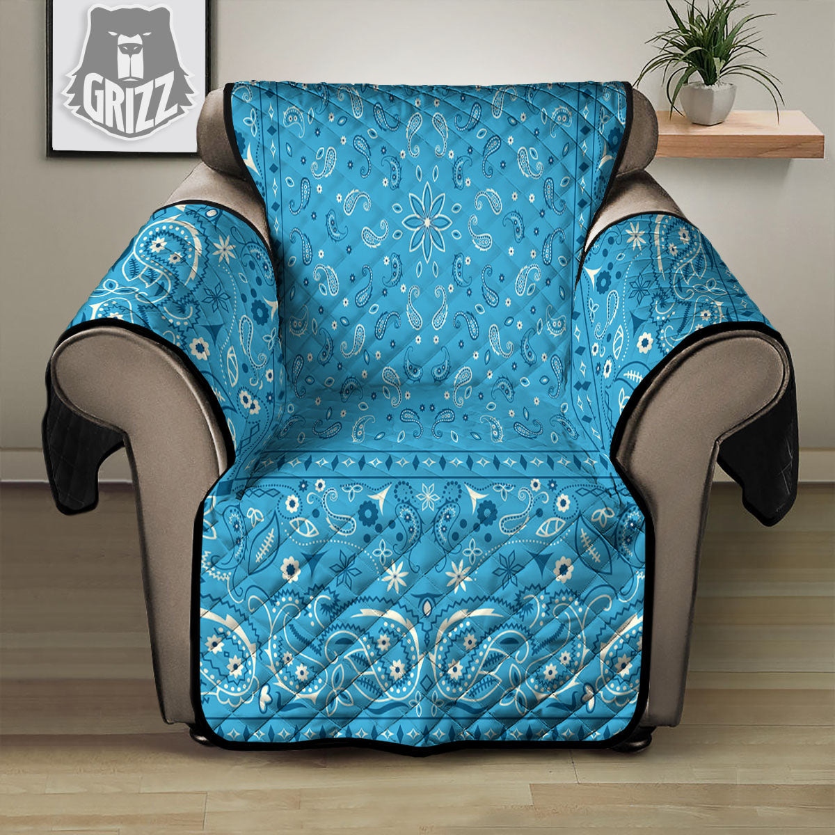 Paisley Bandana Light Blue Print Recliner Protector-grizzshop