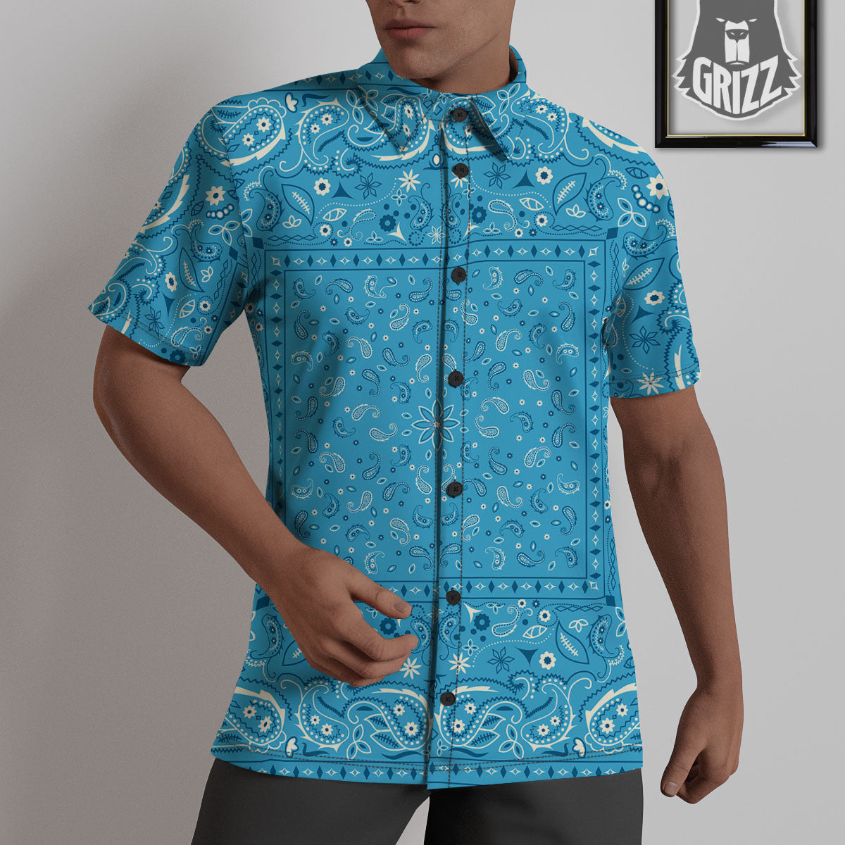 Paisley Bandana Light Blue Print Untucked Shirts-grizzshop