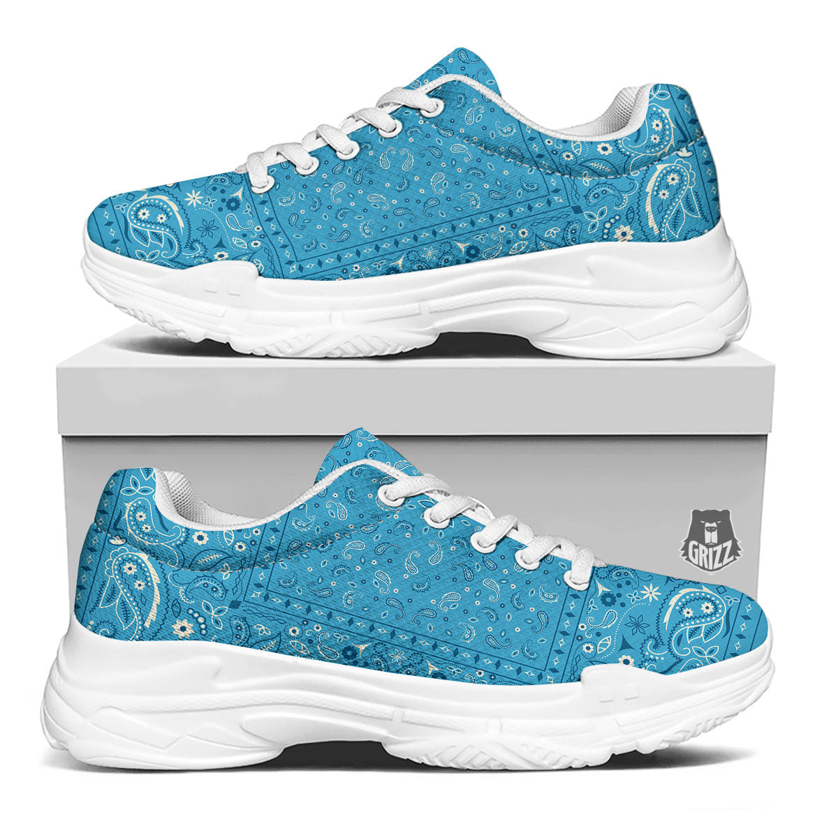 Paisley Bandana Light Blue Print White Chunky Shoes-grizzshop