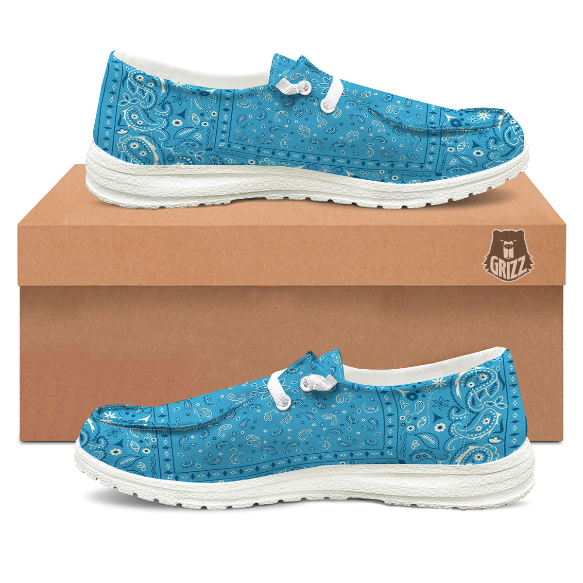Paisley Bandana Light Blue Print White Loafers-grizzshop