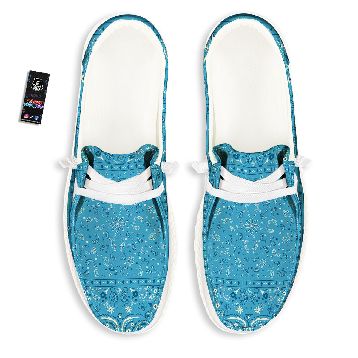 Paisley Bandana Light Blue Print White Loafers-grizzshop