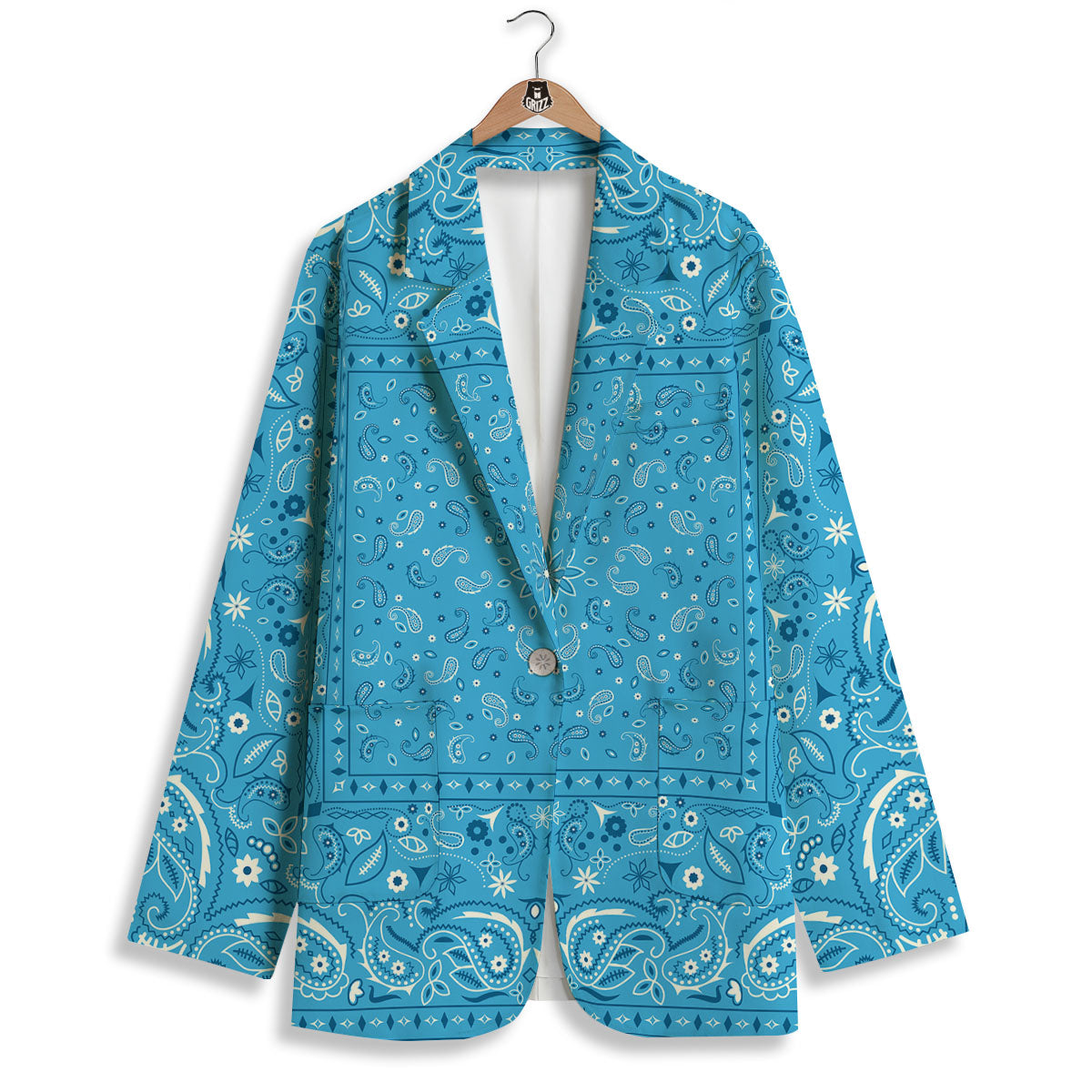 Paisley Bandana Light Blue Print Women's Blazer-grizzshop