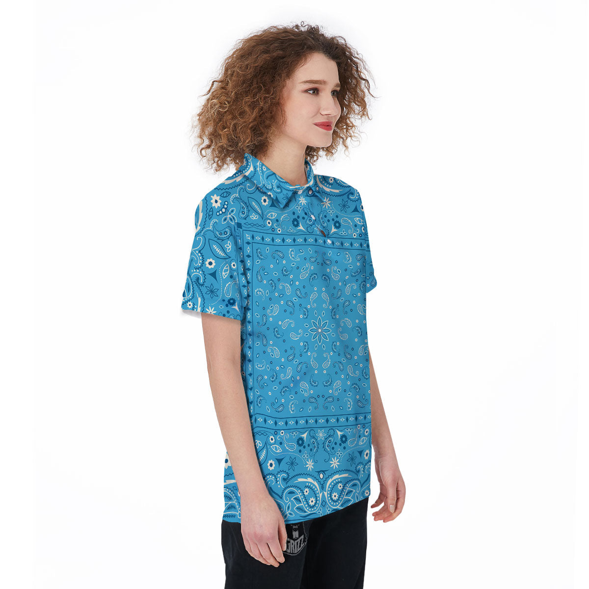 Paisley Bandana Light Blue Print Women's Golf Shirts-grizzshop