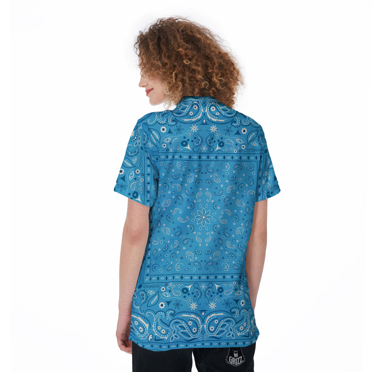Paisley Bandana Light Blue Print Women's Golf Shirts-grizzshop